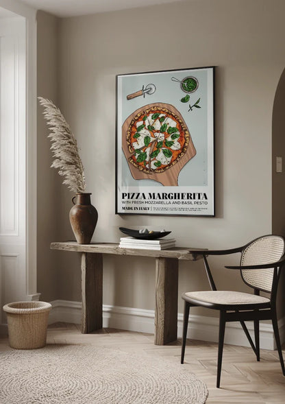 Neapolitanische Pizza Margherita Mozzarella Basilikum Illustration Gemälde
