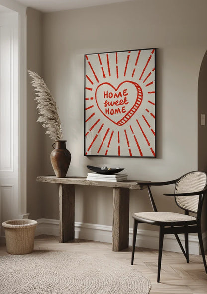 Home Sweet Home Rotes Herz Strahlend Beige Textbild