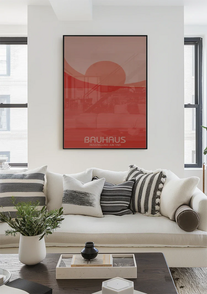 Bauhaus Rode Ondergaande Zon Horizontale Lijnen Schilderij