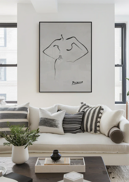 Abstracte Vrouw Figuur Minimalistische Lijntekening Picasso Stijl Schilderij