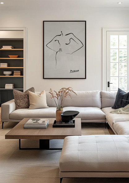 Abstracte Vrouw Figuur Minimalistische Lijntekening Picasso Stijl Schilderij