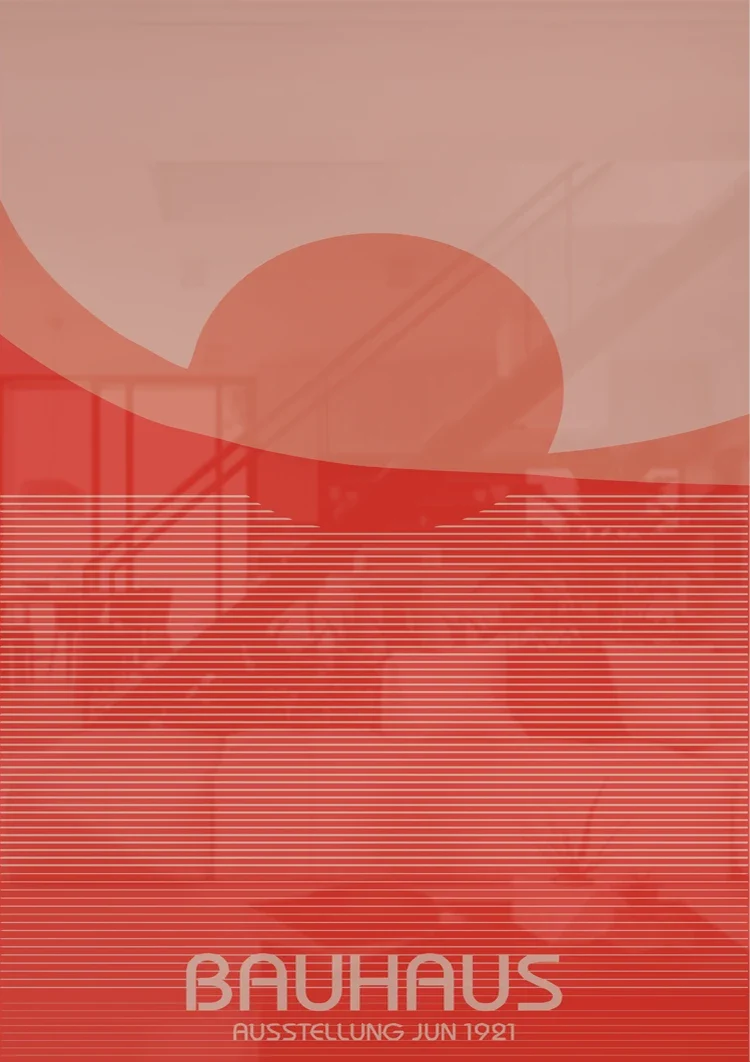 Bauhaus Rode Ondergaande Zon Horizontale Lijnen Schilderij