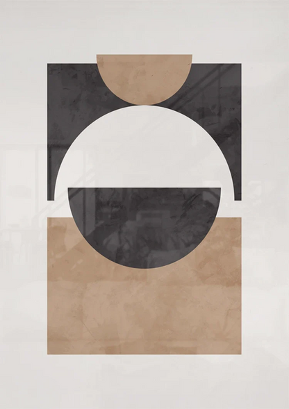Black Square Circle Beige Half Circle Geometric Abstract Painting
