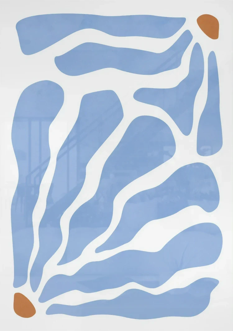 Blue Abstract Organic Shapes White Background Minimalist Painting