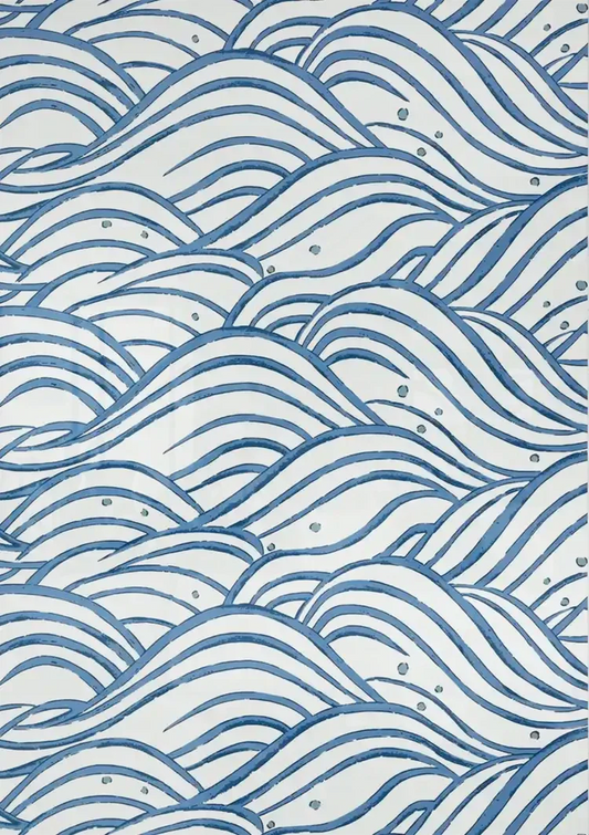 Blauwe Golven Patroon Witte Achtergrond Oceaan Canvas Schilderij
