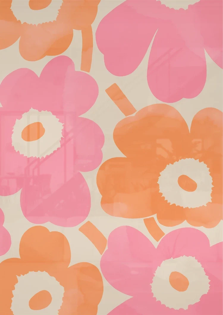 Grote Roze Oranje Bloemen Abstract Modern Bloemenschilderij