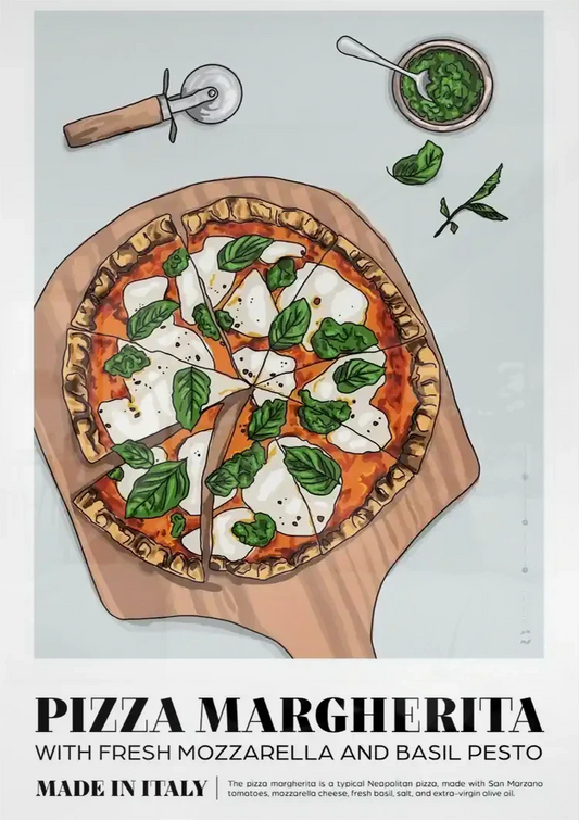 Pizza margherita obraz na płótnie na ścianie nad łóżkiem w sypialni