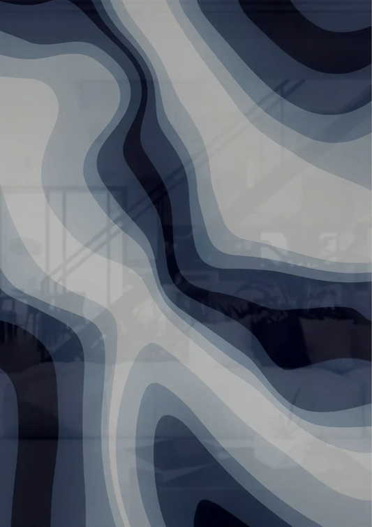 Abstracte Vloeiende Golven Marineblauw Grijs Modern Canvas Schilderij