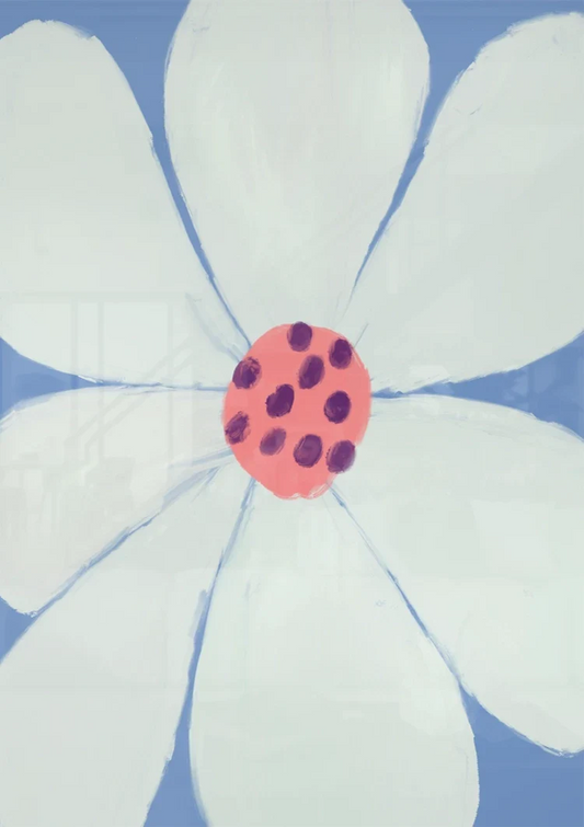 Witte bloem met rode stippen canvas schilderij boven het bed in de slaapkamer