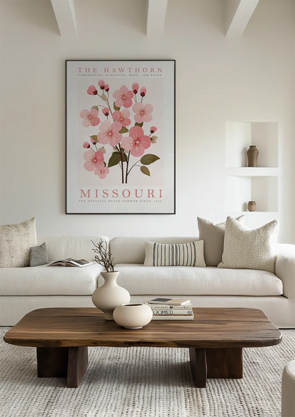 Hawthorn Botanische Poster Missouri Roze Bloesem Schilderij