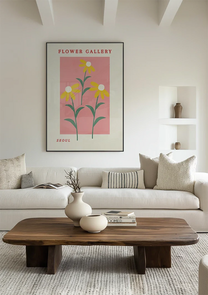 Gelbe Margeriten Rosa Hintergrund Blumengalerie Retro Poster Malerei