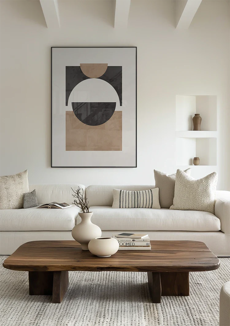 Black Square Circle Beige Half Circle Geometric Abstract Painting