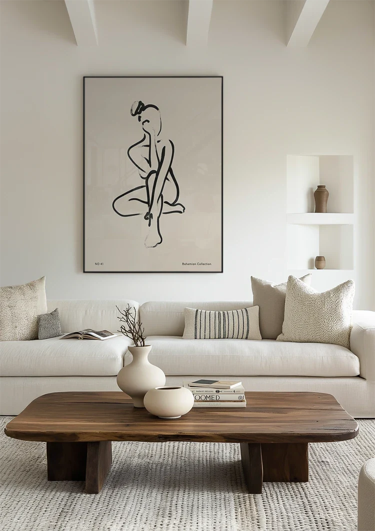 Minimalist Sitting Woman Black Line Art Bohemian Painting