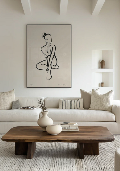 Minimalist Sitting Woman Black Line Art Bohemian Painting