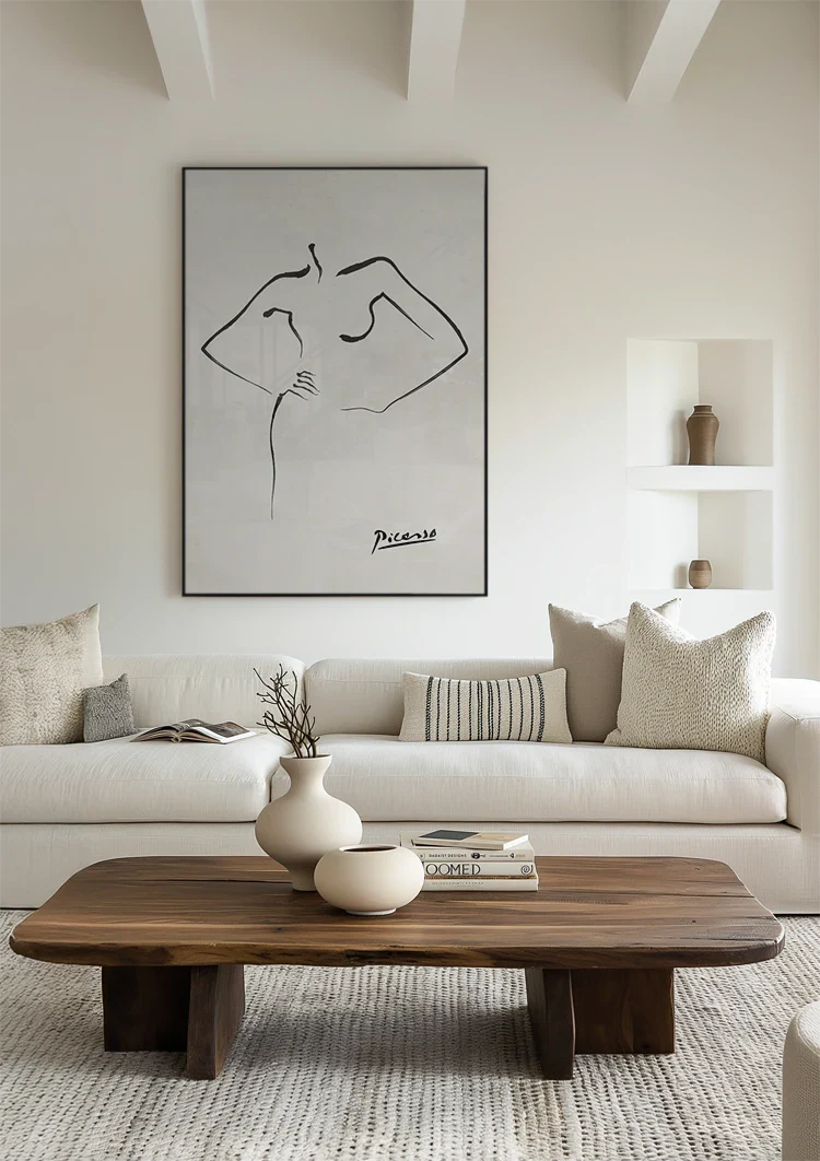 Abstracte Vrouw Figuur Minimalistische Lijntekening Picasso Stijl Schilderij