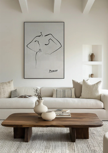 Abstracte Vrouw Figuur Minimalistische Lijntekening Picasso Stijl Schilderij