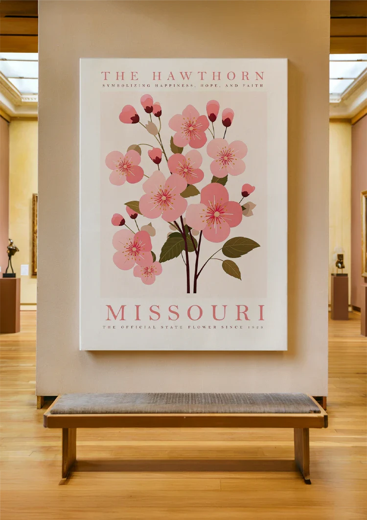 Roze Meidoorn Bloesem Missouri Botanische Poster Schilderij