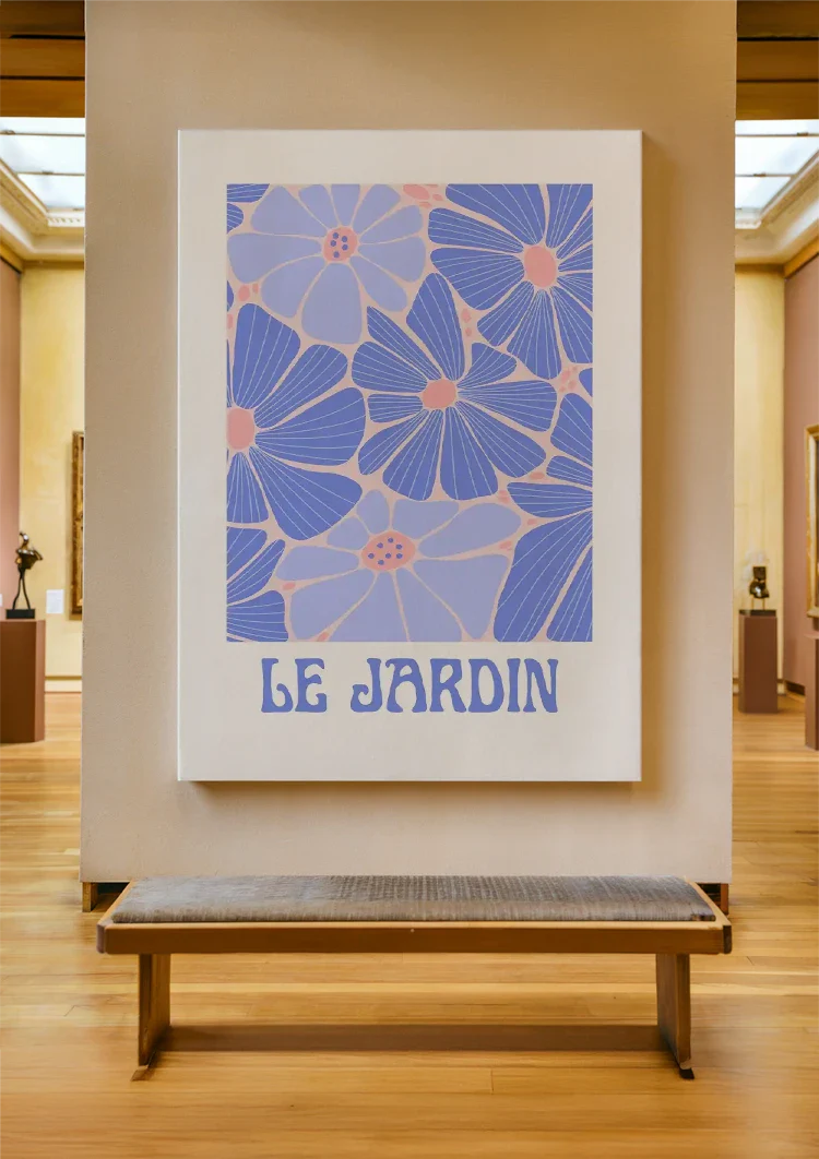 Blaue Lila Blumen Le Jardin Retro-Poster Gartenbild