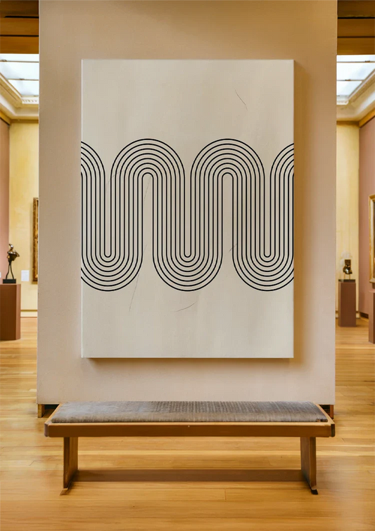 Zwarte Golvende Lijnen Monochroom Geometrisch Minimalistisch Canvas Schilderij