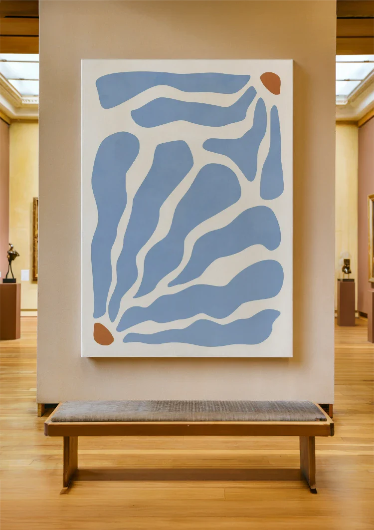 Blue Abstract Organic Shapes White Background Minimalist Painting