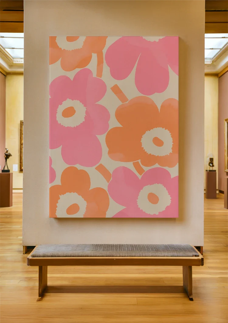 Grote Roze Oranje Bloemen Abstract Modern Bloemenschilderij