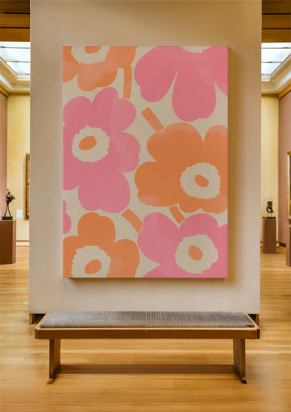 Grote Roze Oranje Bloemen Abstract Modern Bloemenschilderij
