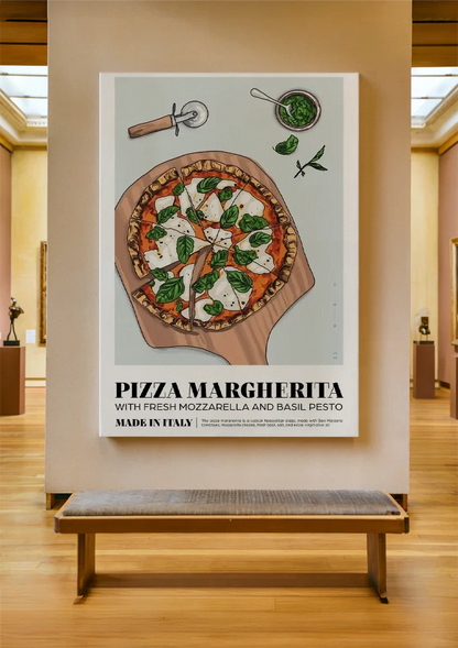 Neapolitanische Pizza Margherita Mozzarella Basilikum Illustration Gemälde