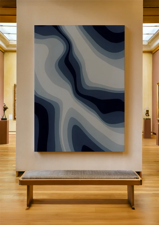 Abstracte Vloeiende Golven Marineblauw Grijs Modern Canvas Schilderij