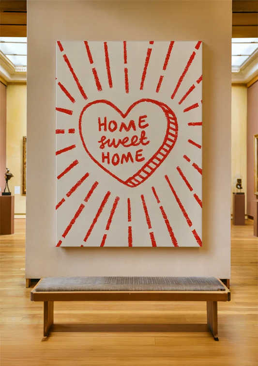 Home sweet home met een hart canvas schilderij aan de muur in de hal bij de voordeur