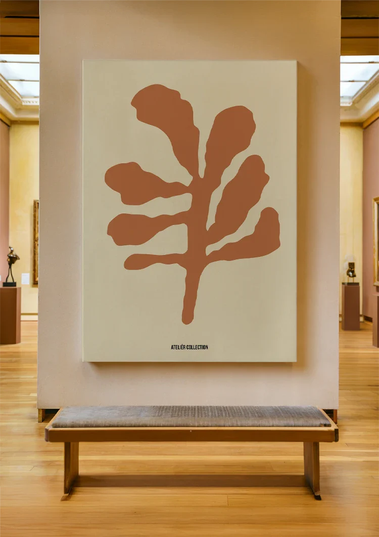 Terracotta Bladvorm Abstracte Botanische Kunst Schilderij