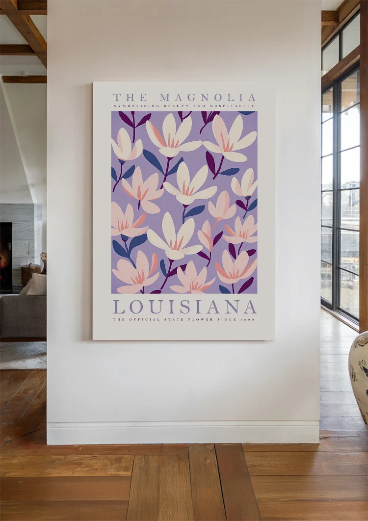 Louisiana Magnolia Botanical Purple Flowers Poster Painting