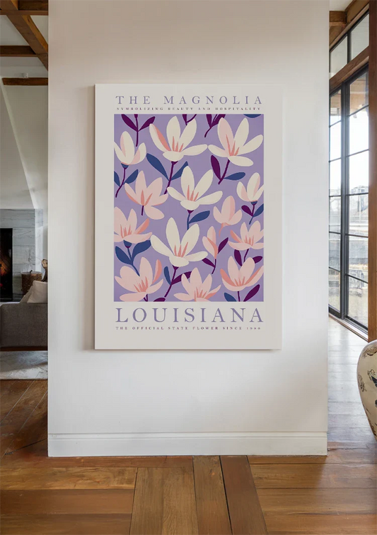 Magnolia bloemen canvas schilderij aan de muur in de hal