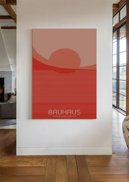 Bauhaus Rode Ondergaande Zon Horizontale Lijnen Schilderij