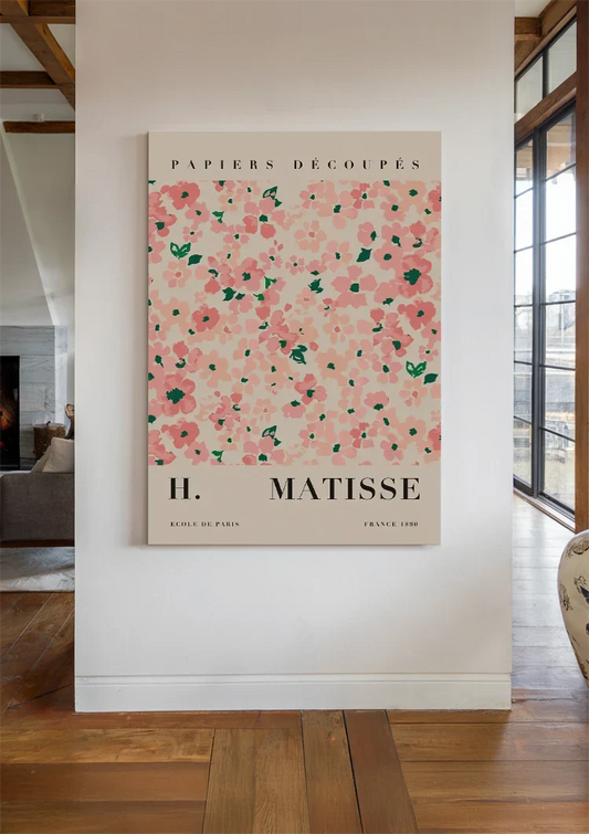 Roze bloemenpatroon canvas schilderij aan de muur in de hal