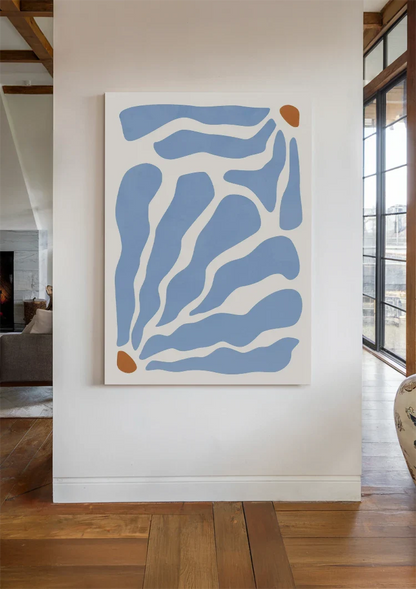 Blue Abstract Organic Shapes White Background Minimalist Painting