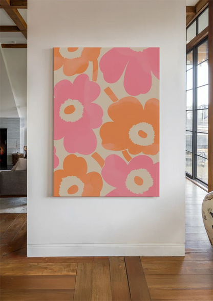 Grote Roze Oranje Bloemen Abstract Modern Bloemenschilderij