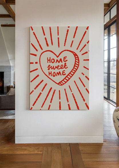 Home Sweet Home Rotes Herz Strahlend Beige Textbild