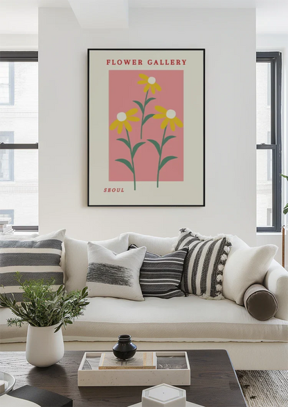Gelbe Margeriten Rosa Hintergrund Blumengalerie Retro Poster Malerei