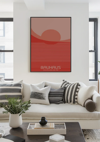 Bauhaus Rode Ondergaande Zon Horizontale Lijnen Schilderij