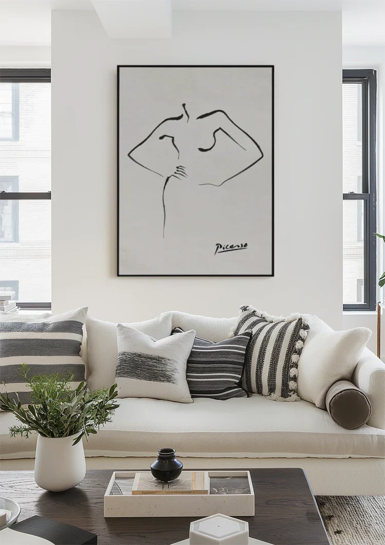 Abstracte Vrouw Figuur Minimalistische Lijntekening Picasso Stijl Schilderij