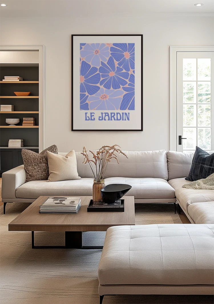 Blaue Lila Blumen Le Jardin Retro-Poster Gartenbild