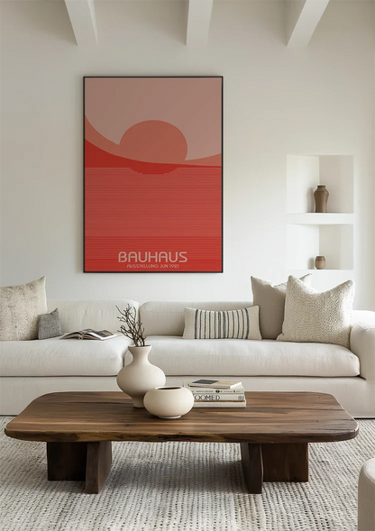 Bauhaus Rode Ondergaande Zon Horizontale Lijnen Schilderij