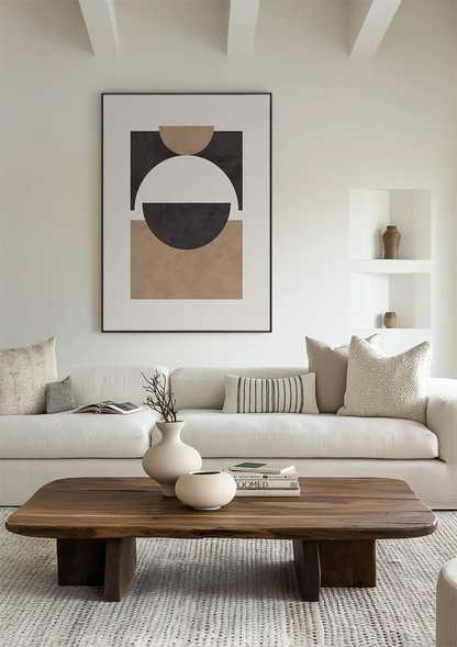 Black Square Circle Beige Half Circle Geometric Abstract Painting