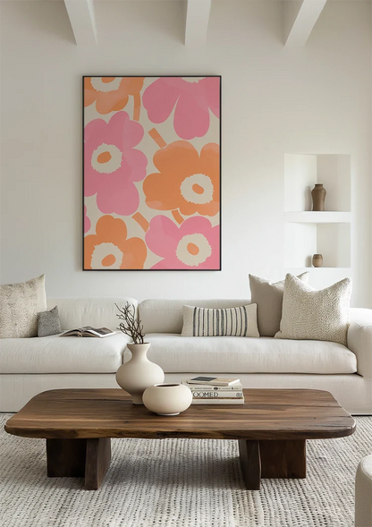 Grote Roze Oranje Bloemen Abstract Modern Bloemenschilderij