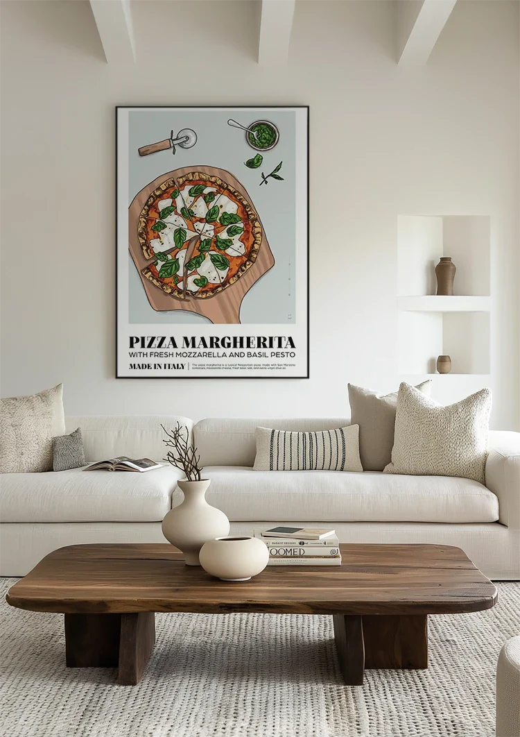 Neapolitanische Pizza Margherita Mozzarella Basilikum Illustration Gemälde