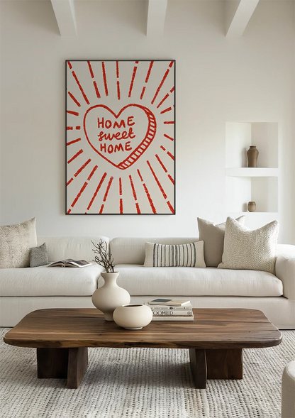 Home Sweet Home Rotes Herz Strahlend Beige Textbild