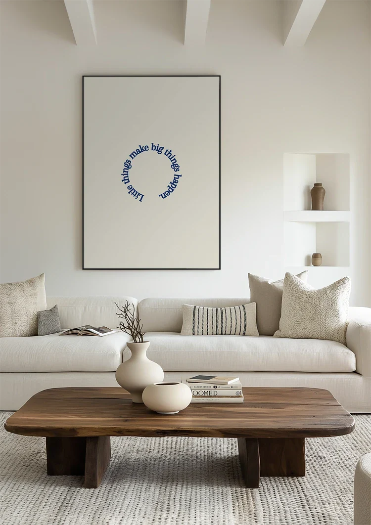 Kleinigkeiten inspirierendes Zitat Kreis Blau Beige Text Bild