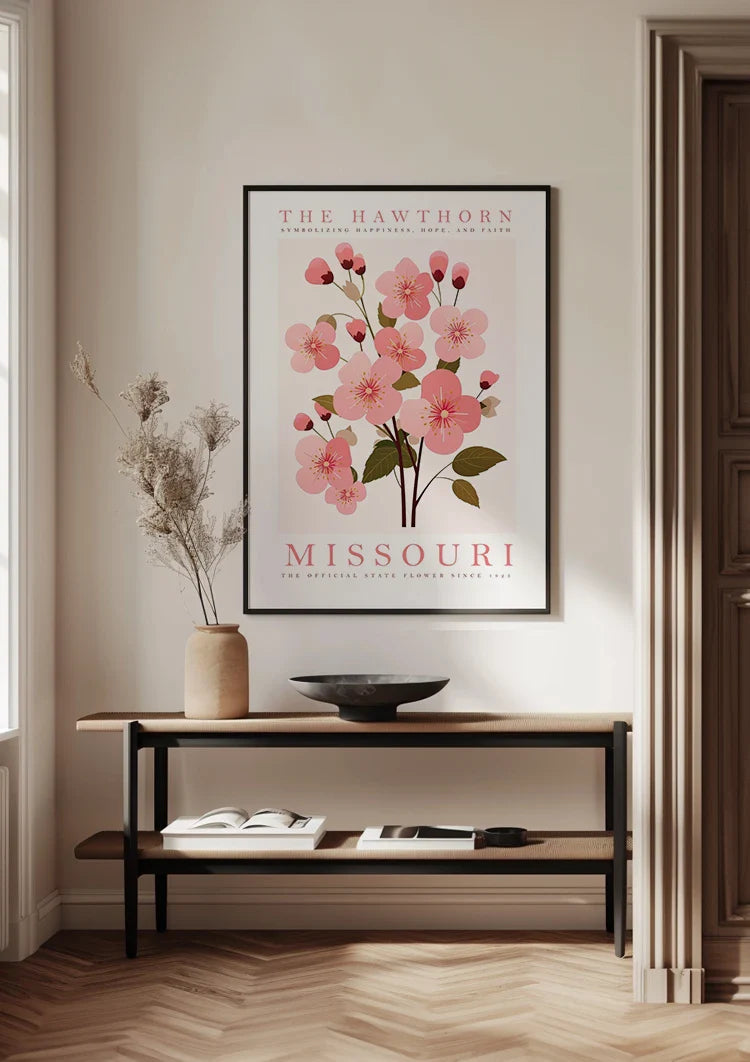 Roze Meidoorn Bloesem Missouri Botanische Poster Schilderij