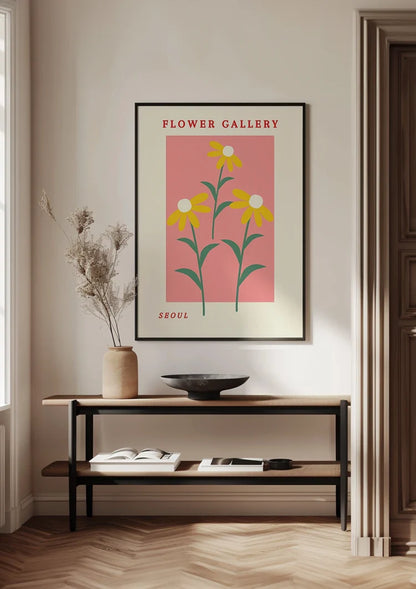 Gelbe Margeriten Rosa Hintergrund Blumengalerie Retro Poster Malerei