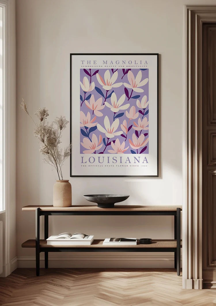Louisiana Magnolia Botanical Purple Flowers Poster Painting